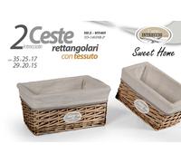 SET 2 CESTE RETANGOLARI VIMINI BIANCO RIVESTITE TESSUTO BAGNO CUCINA MAR 35/29cm
