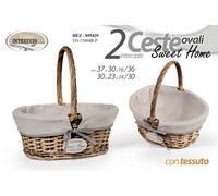 SET 2 CESTE VIMINI CON MANICO MARRONE RIVESTITE TESSUTO BAGNO CUCINA SWEET