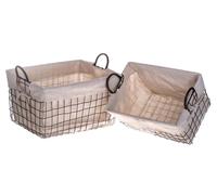 Set 2 Cesti in Tessuto e Rete Metallica con Manici Larghezza 45 cm
