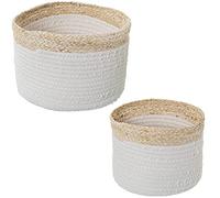 SET 2 CESTOS HOJAS MAÍZ/ALGODÓN NATURAL/BLANCO °25X18+°20X16CM
