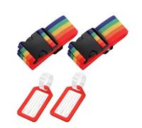 Set 2 Cinghie da Viaggio per Valigia + 2 Etichette Bagaglio | Cinture Regolabili con Fibbia a Scatto Antismarrimento | Accessori da Viaggio Resistenti per Trolley, Valigie e Zaini - Art. 90294 (Rosso)