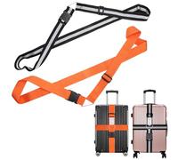 Set 2 Cinghie Valigia a Croce Regolabili, Fasce 5 cm in PP per Valigie 20-34 pollici Cintura Bagagli con Fibbia Colori Visibili Nero/Arancione Accessorio da Viaggio Sicuro e Pratico
