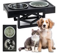 Set 2 Ciotole Rialzate Cani Altezza Regolabile 20-30cm Acciaio Anti-ingozzamento
