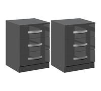 Set 2 Comodini 3 Cassetti 40x36x56 cm in Truciolato Grigio