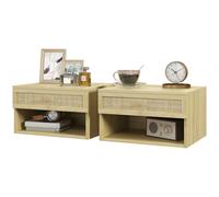 Set 2 Comodini con Cassetto e Ripiani Aperti in stile Nordico 40x34x23 cm in Truciolato e Rattan