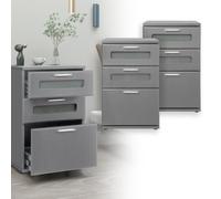 2x Mobili camera da letto comodini in legno 3 cassetti ca. 40x60x38 cm grigio
