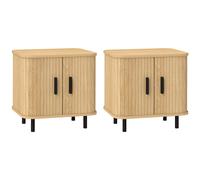 Set 2 Comodini in stile Nordico con Ripiano a 2 Livelli, in Legno e Acciaio, 48x40x48 cm, Nero e Rovere