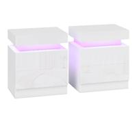 Set 2 Comodini Moderni con 2 Cassetti in Legno 45x35x52 cm Bianco Lucido DecHome