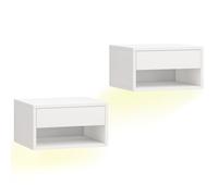 Set 2 Comodini Sospesi 37x32x21 cm con LED RGB Integrati e Regolabili con APP Cassetto e Ripiano Bianco