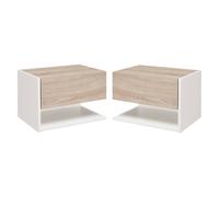 Set 2 Comodini Sospesi 46x30x30 cm in Truciolato Rovere e Bianco