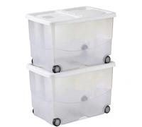 Set 2 Contenitore Multiuso 57 Litri con 4 Ruote Coperchio bianco Doppia Apertura