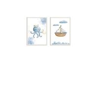Set 2 Cuadros infantiles formado por Cuadro pulpo y barco