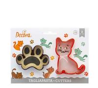 Set 2 Cutters Tagliapasta in plastica animali Gatto e Impronta zampa