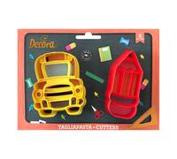 Set 2 Cutters Tagliapasta in plastica tema scuola con pulmino e matitone