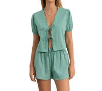 Set 2 Donna Gingham Estate Pantaloni Larga Set 2 Donna Gingham | Tessuto misto viscosa, morbido al tocco, traspirante per estate, ideale per caldo(Green M)