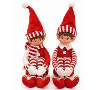 Set 2 Elfi Lui e Lei Bianco e Rosso Elfo Decorazione Natalizia Addobbo di Natale