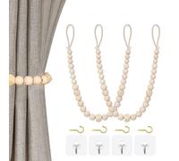 Set 2 Fascette per Tende con Perline in Legno con Ganci per Interni Casa Chic e