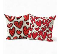 Set 2 Federe Cuscini Divano 50x50 cm in Velluto, Cuscini per Divano Motivo Amore, Federe Cuscino Letto Decorativi, Copricuscini Quadrate con Cerniera Nascosta per Soggiorno Camera, Rosso P-J-5431