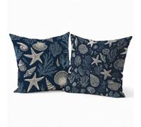 Set 2 Federe Cuscini Divano 50x50 cm in Velluto, Cuscini per Divano Motivo Conchiglia23, Federe Cuscino Letto Decorativi, Copricuscini Quadrate con Cerniera Nascosta per Camera Decor, Blu navy P-J-391