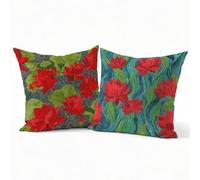 Set 2 Federe Cuscini Divano 65x65 cm in Velluto, Cuscini per Divano Motivo Fiori9, Federe Cuscino Letto Decorativi, Copricuscini Quadrate con Cerniera Nascosta per Soggiorno Camera, Rosso P-J-4825