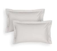 Set 2 Federe Cuscini Raso Di Cotone Letto Matrimoniale, cm 50x80, 3 Volani (Grigio Perla)