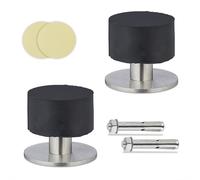 Relaxdays Fermaporta, Set da 2, Bloccaporta da Pavimento o Parete, Autoadesivo a da Avvitare, Acciaio, Nero Argentato, Inox, 4 x 4,5 cm