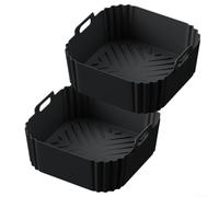 Set 2 Fodere Silicone Friggitrice Ad Compatibili per cosori 5.5L 6.2L - Cestello Antiaderente Riutilizzabile Cottura per sana per carta Forno Nero 22.5x22.5x8cm(Black)