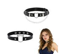 Set 2 Giarrettiere Gotiche Regolabili Donna - Cinturini Coscia in Similpelle Nera con Catena, Cuore e Gatto, Accessori per Halloween, Cosplay e Feste