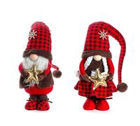SET 2 GNOMI STELLINA LUI & LEI ALTEZZA 85 CM, 2 PZ PUPAZZO DI NATALE ELFO TARTAN
