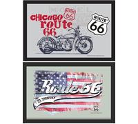 Set: 2 Immagini Route 66 Moto USA Bandiera Immagine 20x30 Cm Decorazione Quadri