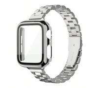 Set 2 in 1 di cinturino e custodia per Apple Watch da donna, cinturino in metallo argento stretto da 14 mm e custodia protettiva, compatibile con Apple Watch Ultra/Series 3/2/1/SE/S10/S9/S8/S7/S6/S5/S