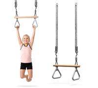 Set 2 in 1 HyperMotion: Trapezio Ginnico con Cerchi e Altalena in Legno per Bambini, per Giardino, Sviluppo Motorio 3+
