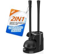 Set 2 in 1 per la pulizia del bagno con stantuffo per WC, scopino e stantuffo per WC resistente, con supporto ventilato (nero)