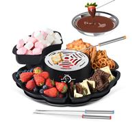Set 2 in 1 per Smores Maker & Fonduta, da tavolo, per interni e marshmallow, con controllo della temperatura, 4 vassoi staccabili, 4 forchette da arrosto e 1 ciotola riscaldata, accessori per la notte