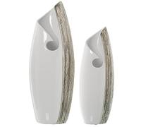 SET 2 JARRONES CERÁMICA BLANCO/PLATEADO 19X15X50+15X12X40CM