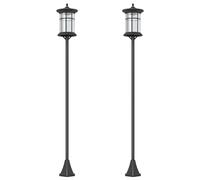 Set 2 Lampioni Solari Con 6h Autonomia E Ancoraggio A Terra, In Acciaio Inox E Abs, 23.5x23.5x184 Cm, Nero