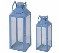Set 2 lanterne decorative in ferro e vetro, indaco, 4 Toni