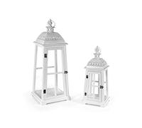 Set 2 Lanterne decorative porta candele stuttura in legno vetro e metallo colore bianco shabby chic KMK-837784