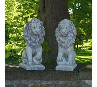 Set 2 leoni con sfera statua in pietra H.47 cm 29 x 20 cm 42 kg cemento antigelo