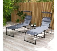 Set 2 Lettini Prendisole Reclinabili ad Altezza Regolabile, 70x201.5x45 cm, Nero e Grigio