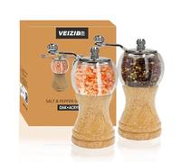 Set 2 macina sale e macina pepe, Macinino manuale in legno massiccio per macinare pepe e sale, Nucleo di macinazione in ceramica grana regolabile, macina sale pepe spezie (Colore del legno 2pcs-5in)