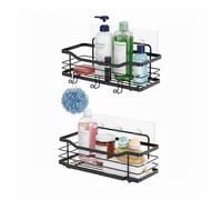 Set 2 Mensole Adesive da Parete in Acciaio Nero per Bagno e Cucina