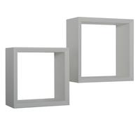Set 2 Mensole Cubo da Parete Quadrato in Fibra di Legno Ginevra Grigio Sasso