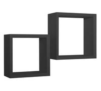 Set 2 Mensole Cubo da Parete Quadrato in Fibra di Legno Ginevra Nero