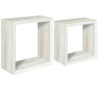 Set 2 Mensole Cubo da Parete Quadrato in Fibra di Legno Ginevra Rovere Sbiancato
