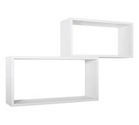 Set 2 Mensole Cubo da Parete Rettangolare in Fibra di Legno Bislungo Bianco