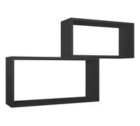 Set 2 Mensole Cubo da Parete Rettangolare in Fibra di Legno Bislungo Nero