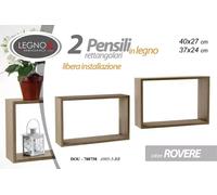 SET 2 MENSOLE RETTANGOLARI LEGNO DA PARETE COLORE ROVERE FACILI DA INSTALLARE