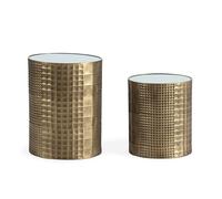 SET/2 MESA AUXILIAR 42X42X54 / 36X36X43 METAL DORADO/ESPEJO