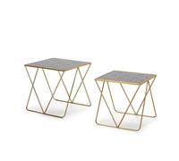 SET/2 MESA AUXILIAR 60X32X60 / 54X29X56 CRISTAL DECORADO/METAL DORADO